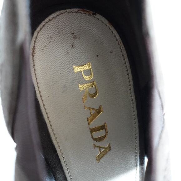 Prada Grey Suede Peep Toe Platform Pumps - Picture 11 of 15